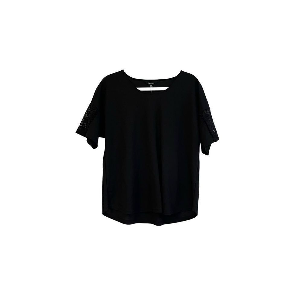 NWT Yak & Yeti Black Short Sleeve Tee Shirt Lace Sleeve Small Medium